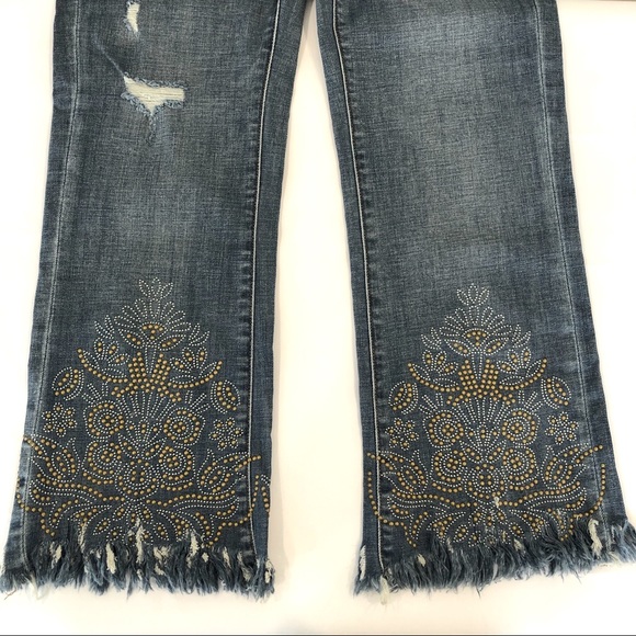 Blank NYC Kick Flare bedazzled Crop Fringe Jeans - Picture 6 of 11